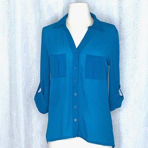 Turquoise Long Sleeves Blouse